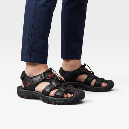 Sandales de randonnée en cuir véritable pour hommes à bout fermé – Sandales de marche outdoor réglables