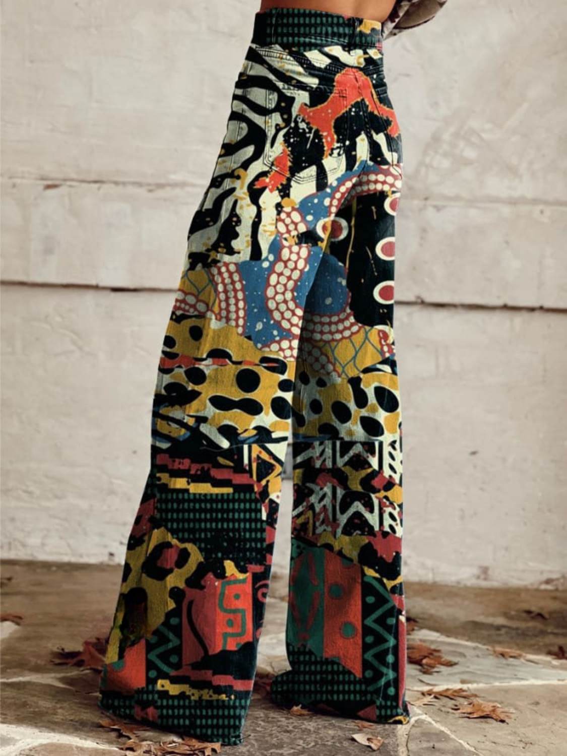 Pantalon large à taille élastique, imprimé graphique multicolore