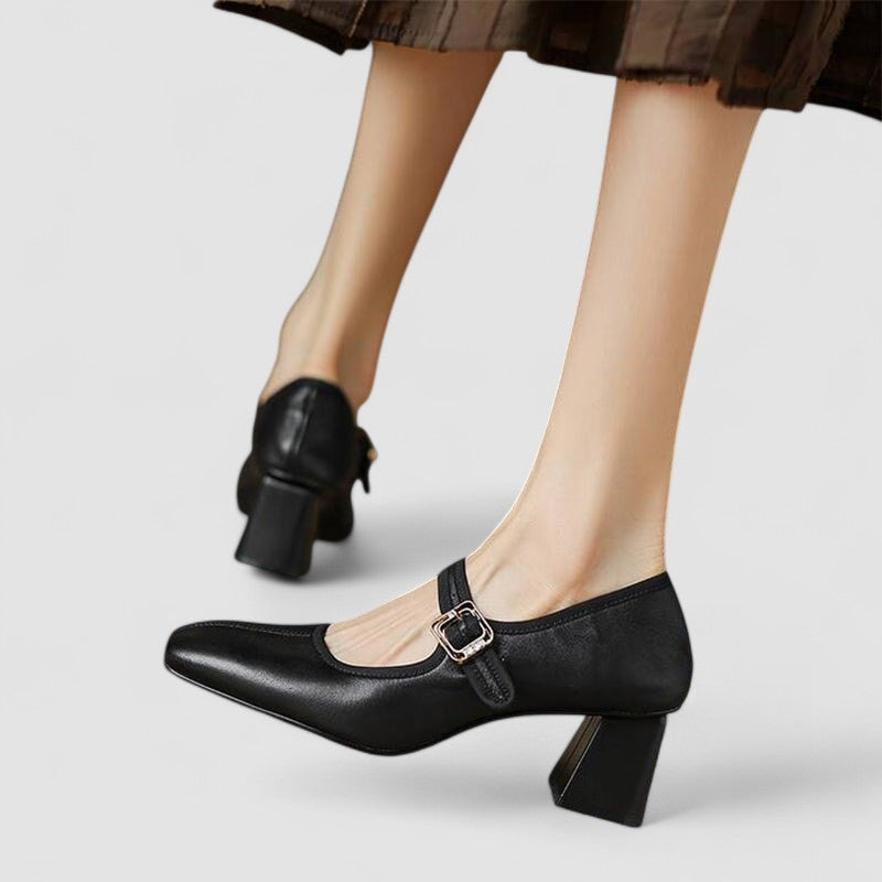 Chaussures à talons bébé Capucine™ noires, bride à boucle, talon carré