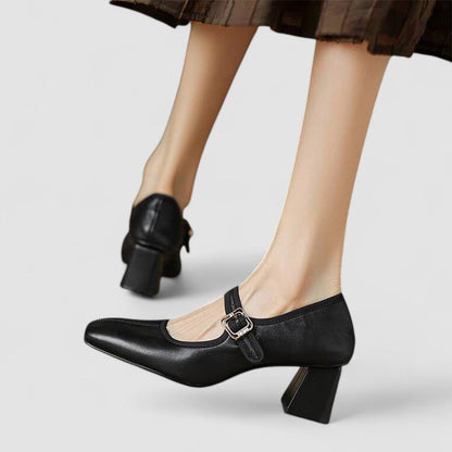 Chaussures à talons bébé Capucine™ noires, bride à boucle, talon carré