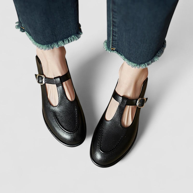 Chaussures bébé Clarisse™ noires à bout rond, bride à boucle métallique