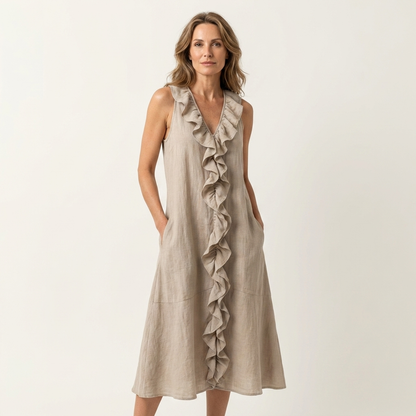 Vicky | Robe Maxi Sans Manches à Col en V avec Volants