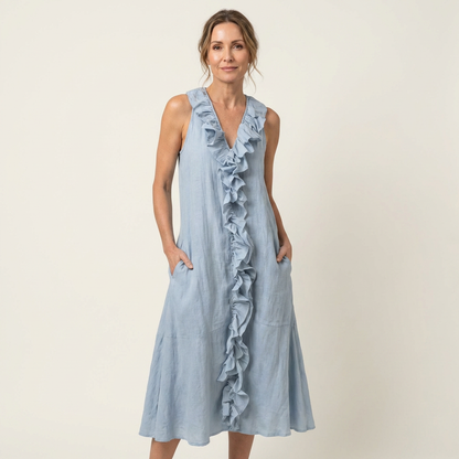 Vicky | Robe Maxi Sans Manches à Col en V avec Volants