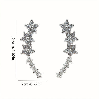 Boucles d’oreilles florales en argent, motif vertical de fleurs, dimensions indiquées