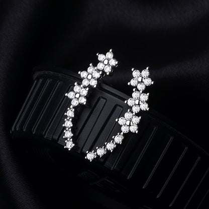 Boucles d’oreilles florales en strass, motif en ligne de petites fleurs