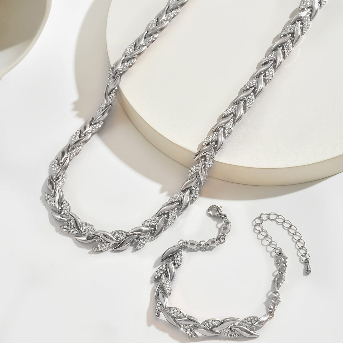 Parure argent : collier et bracelet à maillons torsadés style queue de sirène