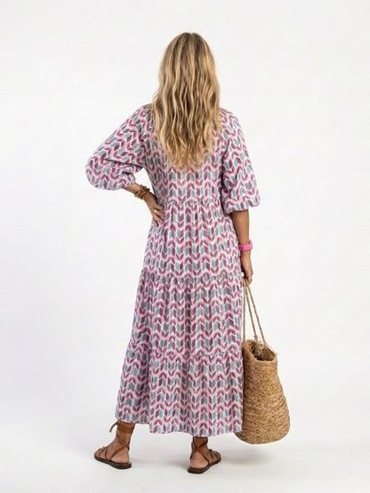 Mireya | Robe midi à manches longues avec motif géométrique