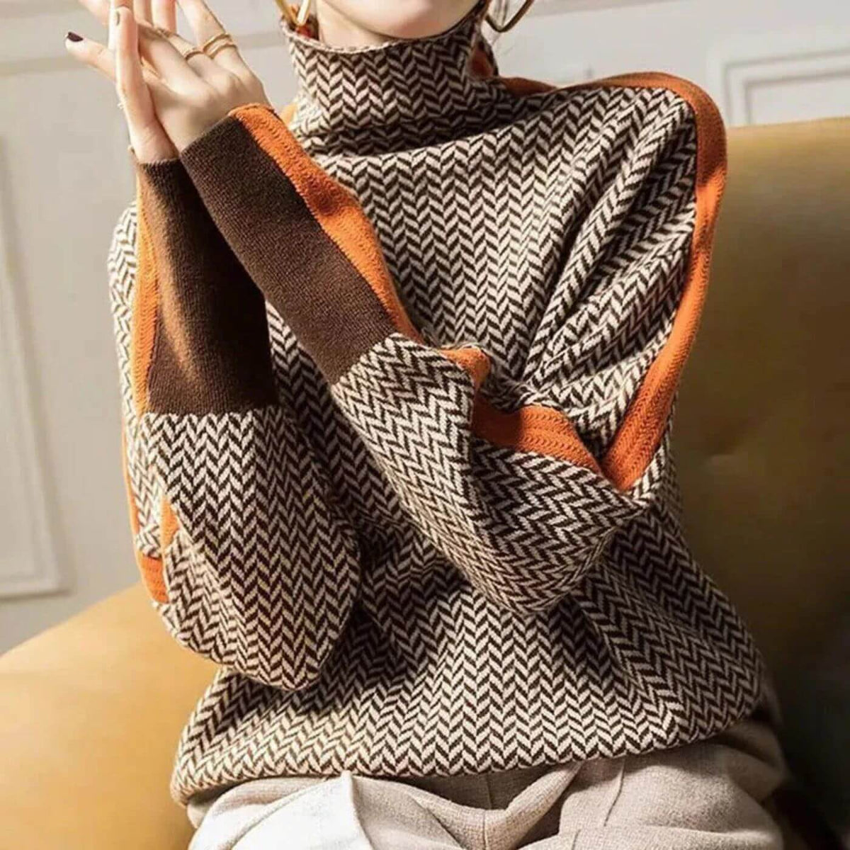 Hazel - Pull Roulé Chic En Chevrons