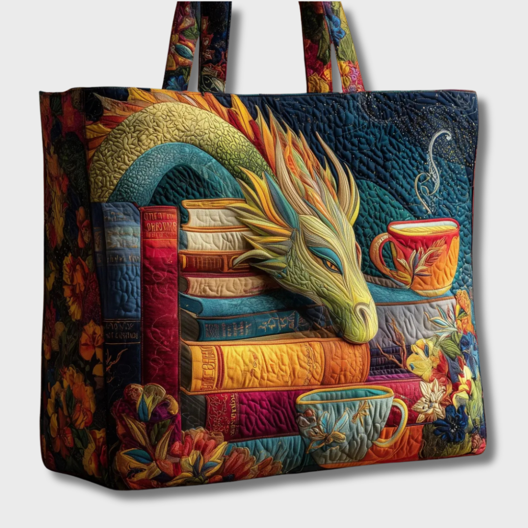 Sac à main matelassé imprimé chat multicolore, anses longues, tissu texturé.