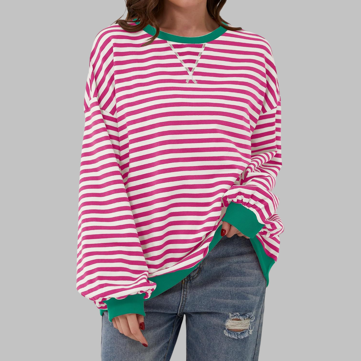LUKA - Sweat-shirt rayé décontracté à manches longues et col rond