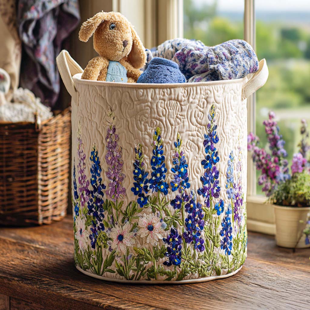 Panier à linge magique cylindrique blanc à motif floral, anses latérales
