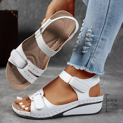 Sandales ergonomiques blanches à deux brides et sangle ajustable, semelle épaisse