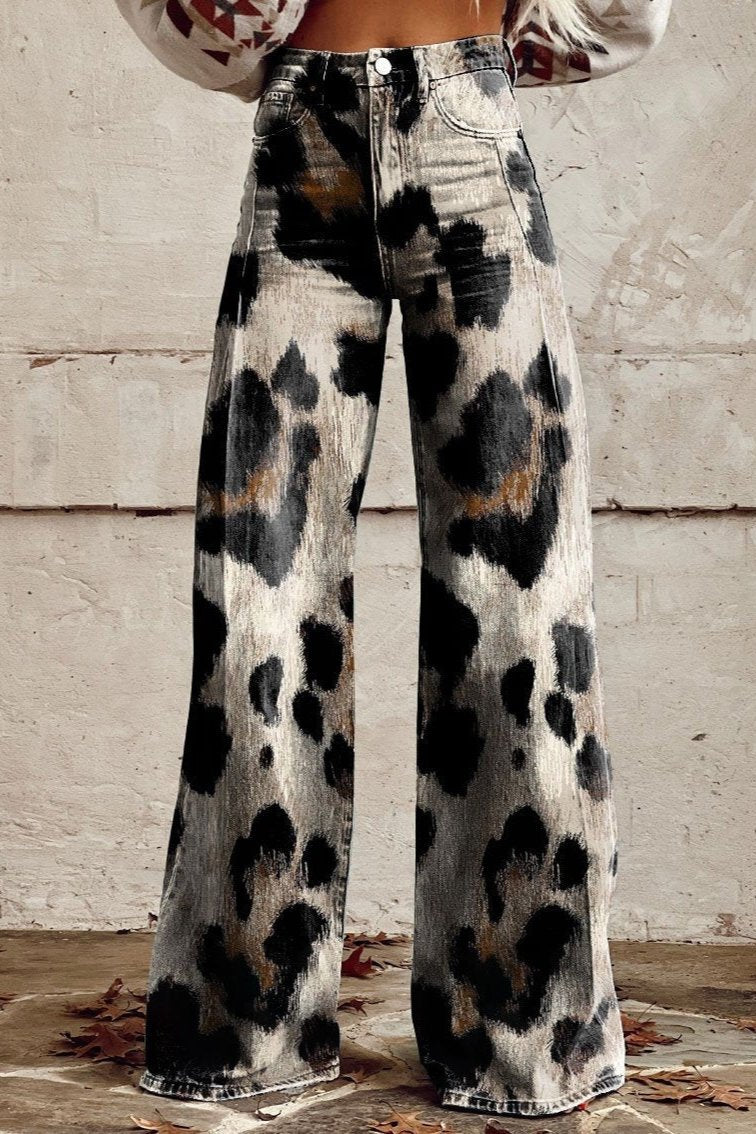 Pantalon Ghepardo bohème imprimé léopard, taille à passants et fermeture boutonnée