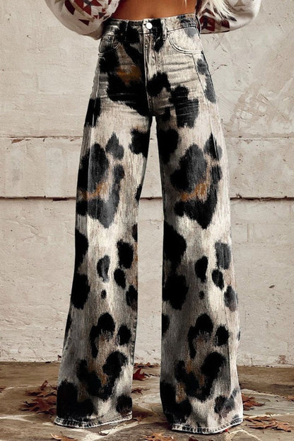Pantalon Ghepardo bohème imprimé léopard, taille à passants et fermeture boutonnée