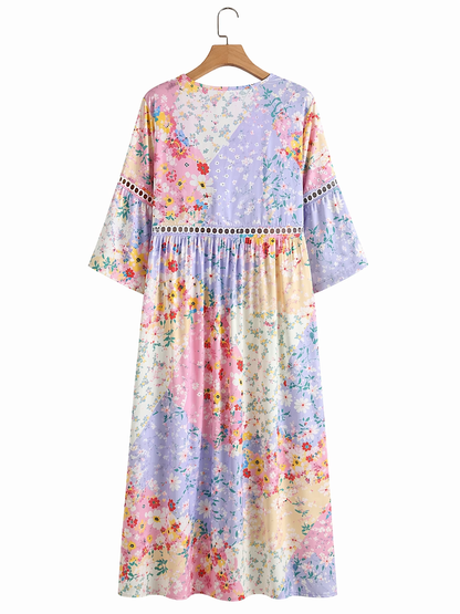 Robe Clara Waverly™ en patchwork floral multicolore, manches évasées