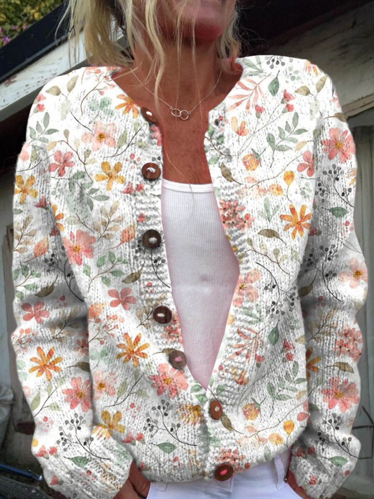 Greta™ | Cardigan en maille fleuri vintage