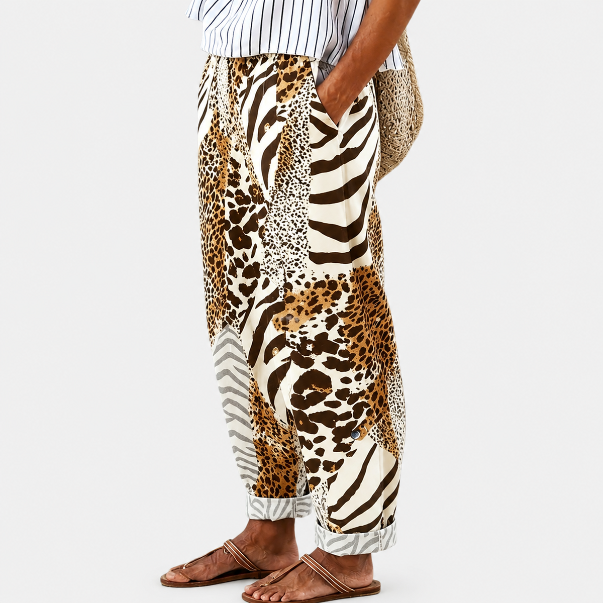 Pantalon confortable à motif animalier savane, chevilles resserrées