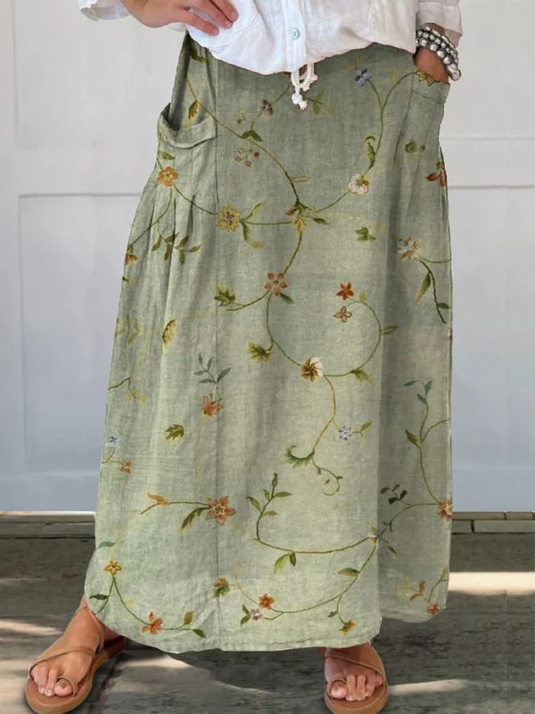 Jaizy™ | Jupe à poches avec taille élastiquée et imprimé floral rétro