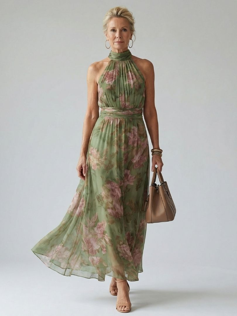 Mirelle | Robe midi à col montant et fronces