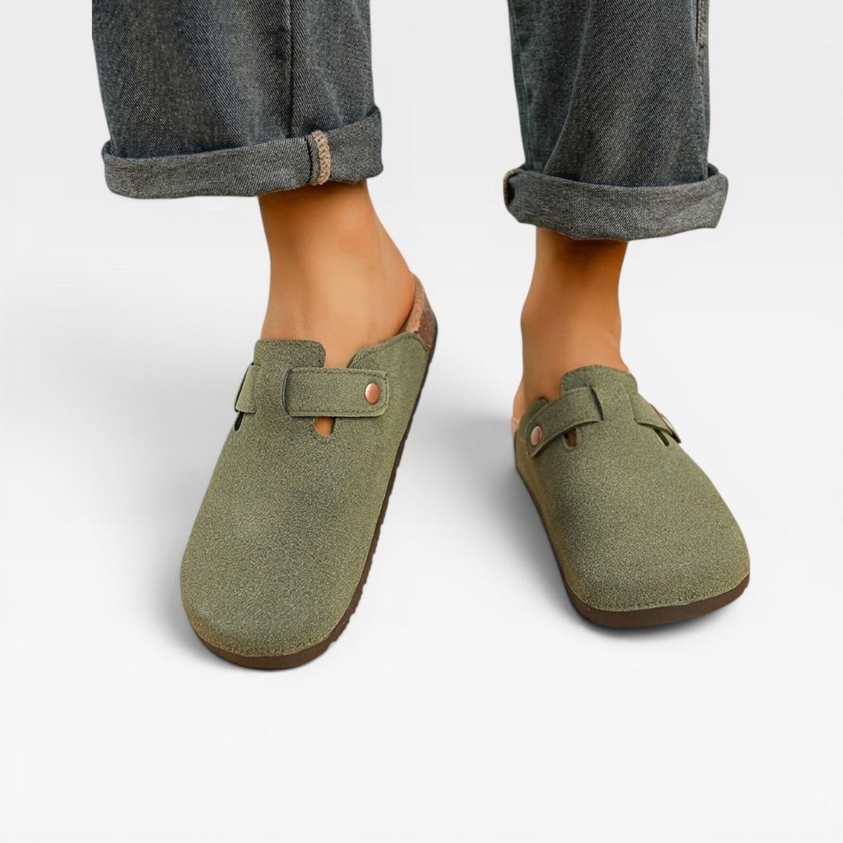 Sabots en liège verts pour homme, mules à enfiler à bout fermé, boucle ronde
