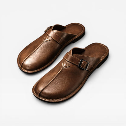 Mules en cuir pour hommes – Sabots d'été à enfiler avec bride à boucle