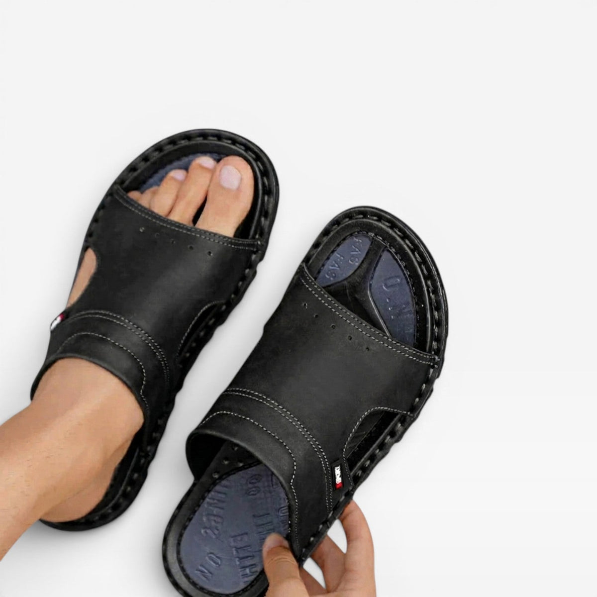 Sandales slides en cuir pour hommes – Style estival classique à enfiler à bout ouvert