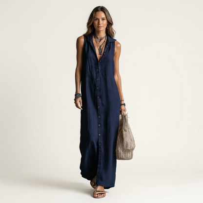 Mirabell | Robe maxi sans manches avec boutons et capuche