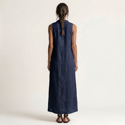 Mirabell | Robe maxi sans manches avec boutons et capuche