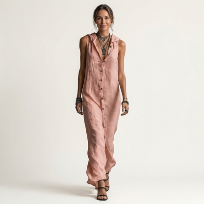 Mirabell | Robe maxi sans manches avec boutons et capuche