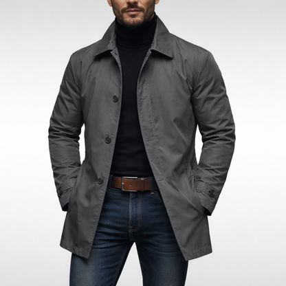 Trench-coat gris pour homme, coupe droite, boutonnage et col structuré