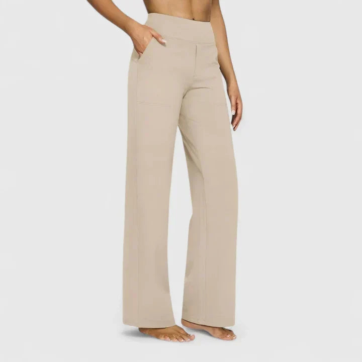 Pantalon ample taille mi-haute avec poches, crème
