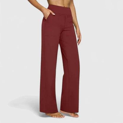 Pantalon ample taille mi-haute avec poches, rouge bordeaux