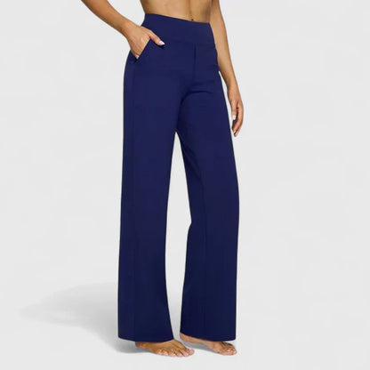 Pantalon ample taille mi-haute avec poches, bleu foncé