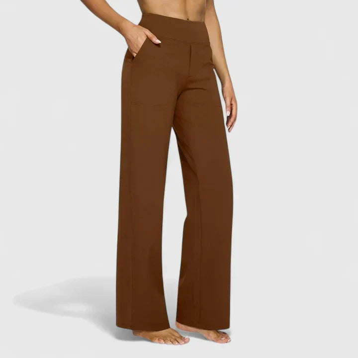 Pantalon ample taille mi-haute avec poches, marron