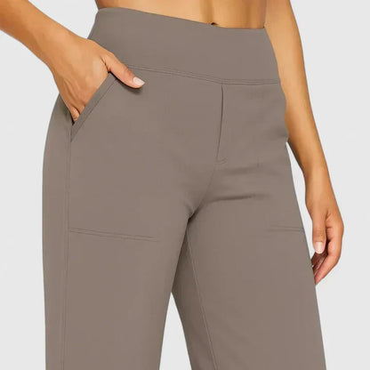 Pantalon ample taille mi-haute avec poches, taupe foncé