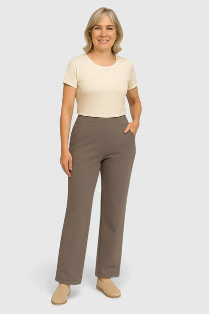 Pantalon ample taille mi-haute avec poches, marron taupe