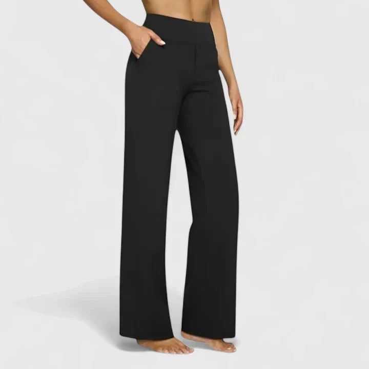 Pantalon ample taille mi-haute avec poches, noir