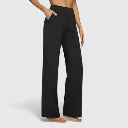 Pantalon ample taille mi-haute avec poches, noir
