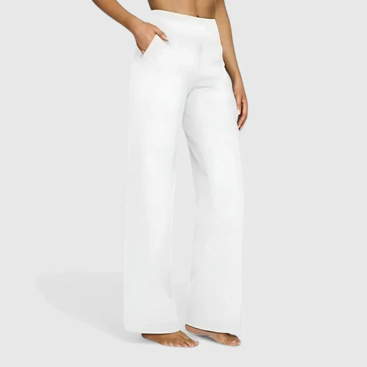 Pantalon ample taille mi-haute avec poches, blanc