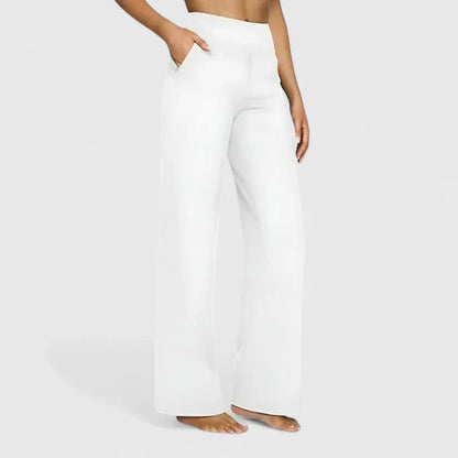 Pantalon ample taille mi-haute avec poches, blanc