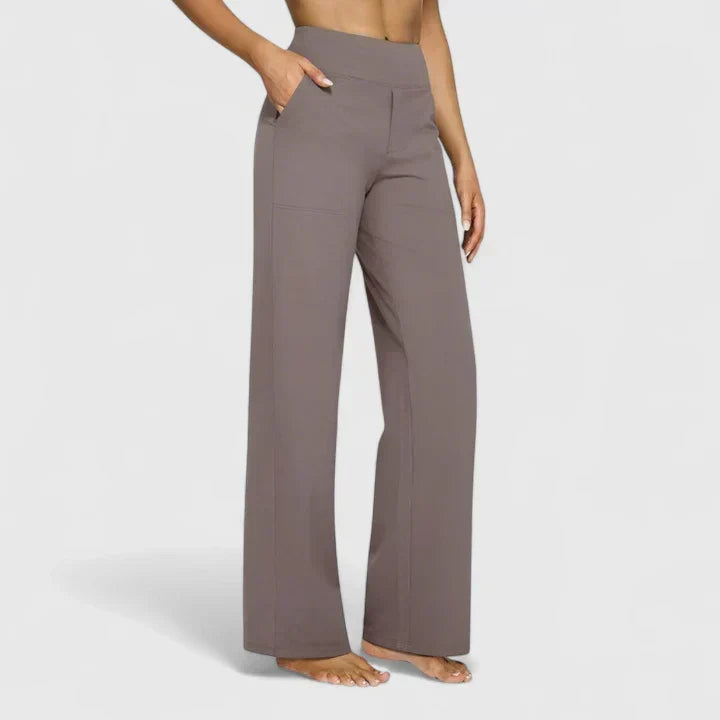 Pantalon ample taille mi-haute avec poches, taupe moyen