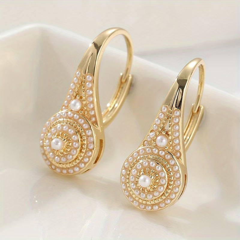 Boucles d’oreilles créoles dorées perle, motif floral rond en perles