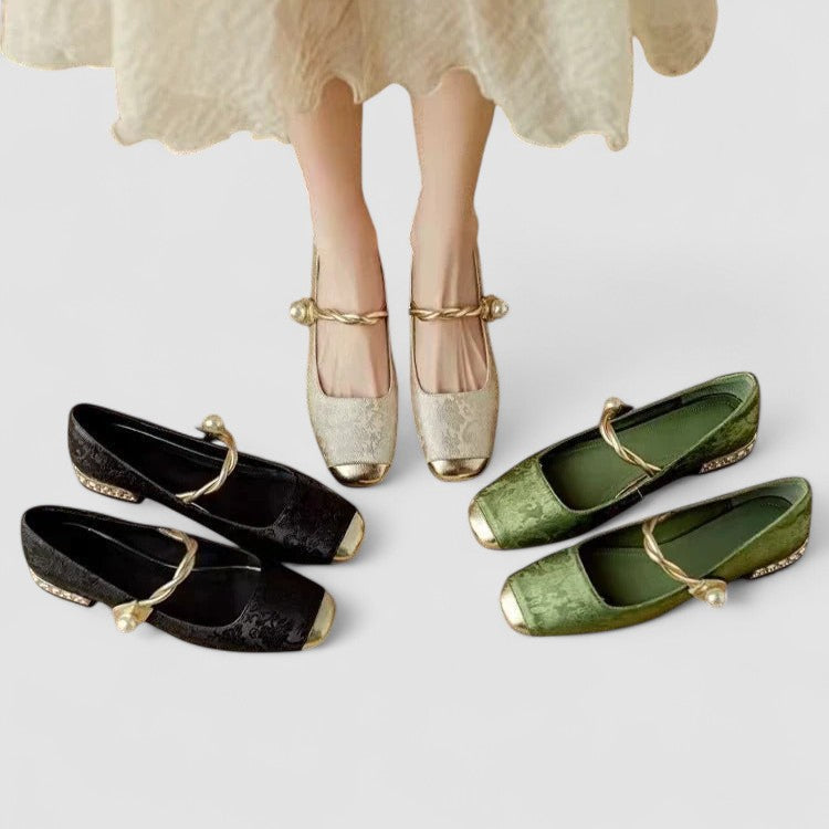 Chaussures bébé Florine™, ballerines vernis vertes et noires, bride dorée, bout rond