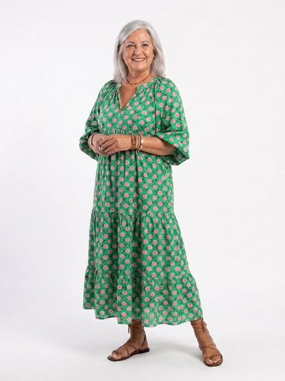 Fiora | Robe midi à motifs floraux avec décolleté en V