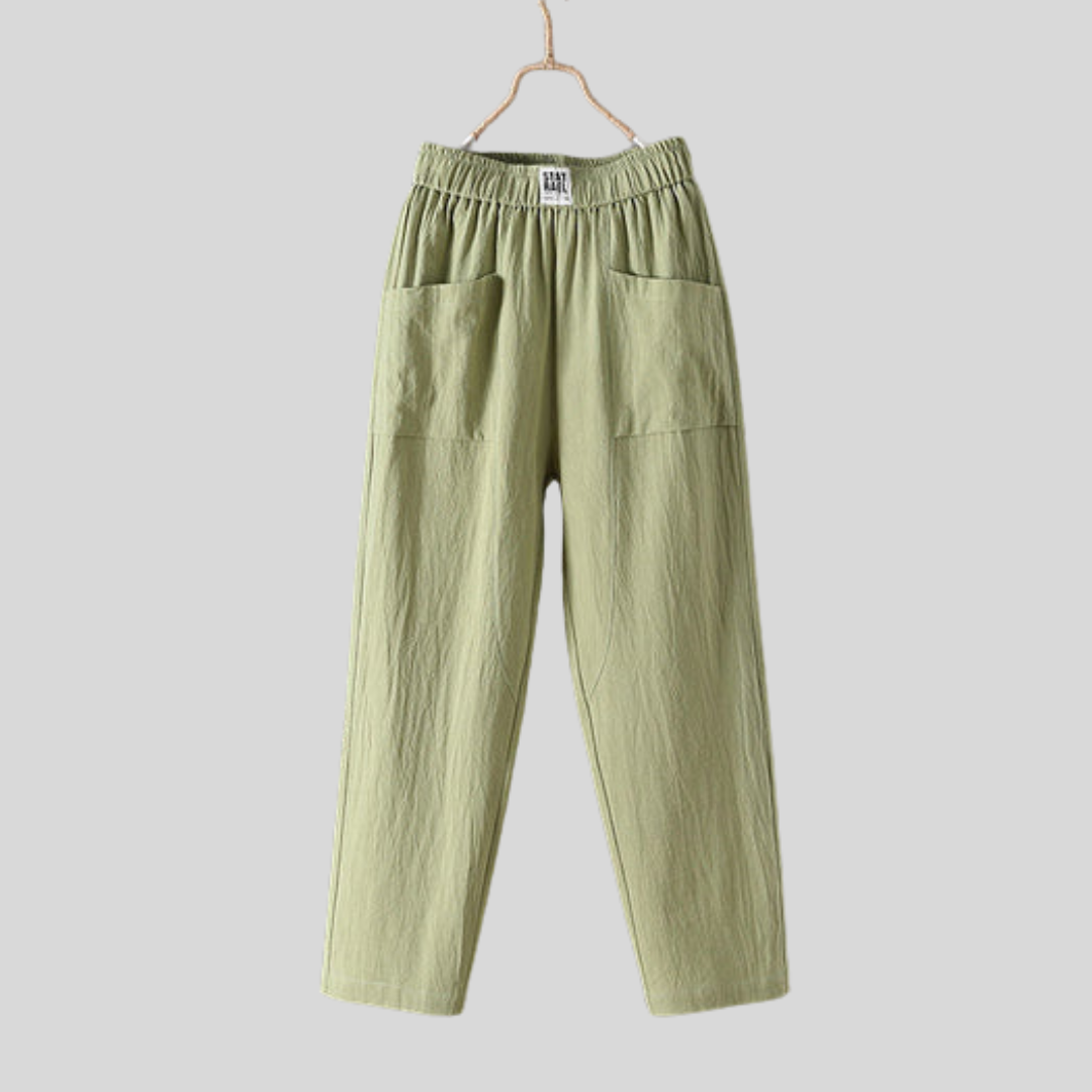 Pantalon ample vert clair à taille élastique et poches plaquées