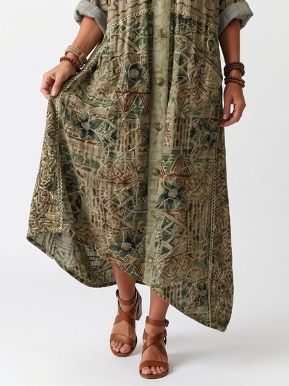 Aleta | Robe midi oversize avec poches brodées et fermeture à boutons