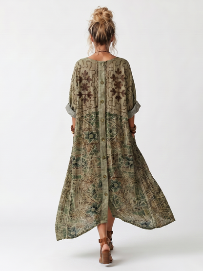 Aleta | Robe midi oversize avec poches brodées et fermeture à boutons