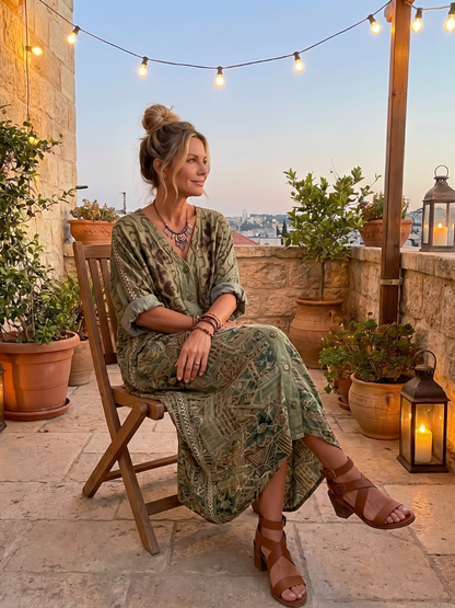 Aleta | Robe midi oversize avec poches brodées et fermeture à boutons