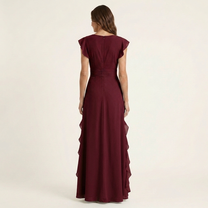 Nellyana | Robe Maxi à Volants en V avec Manches Évasées