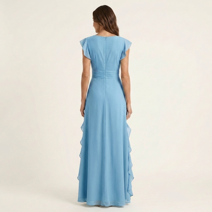 Nellyana | Robe Maxi à Volants en V avec Manches Évasées